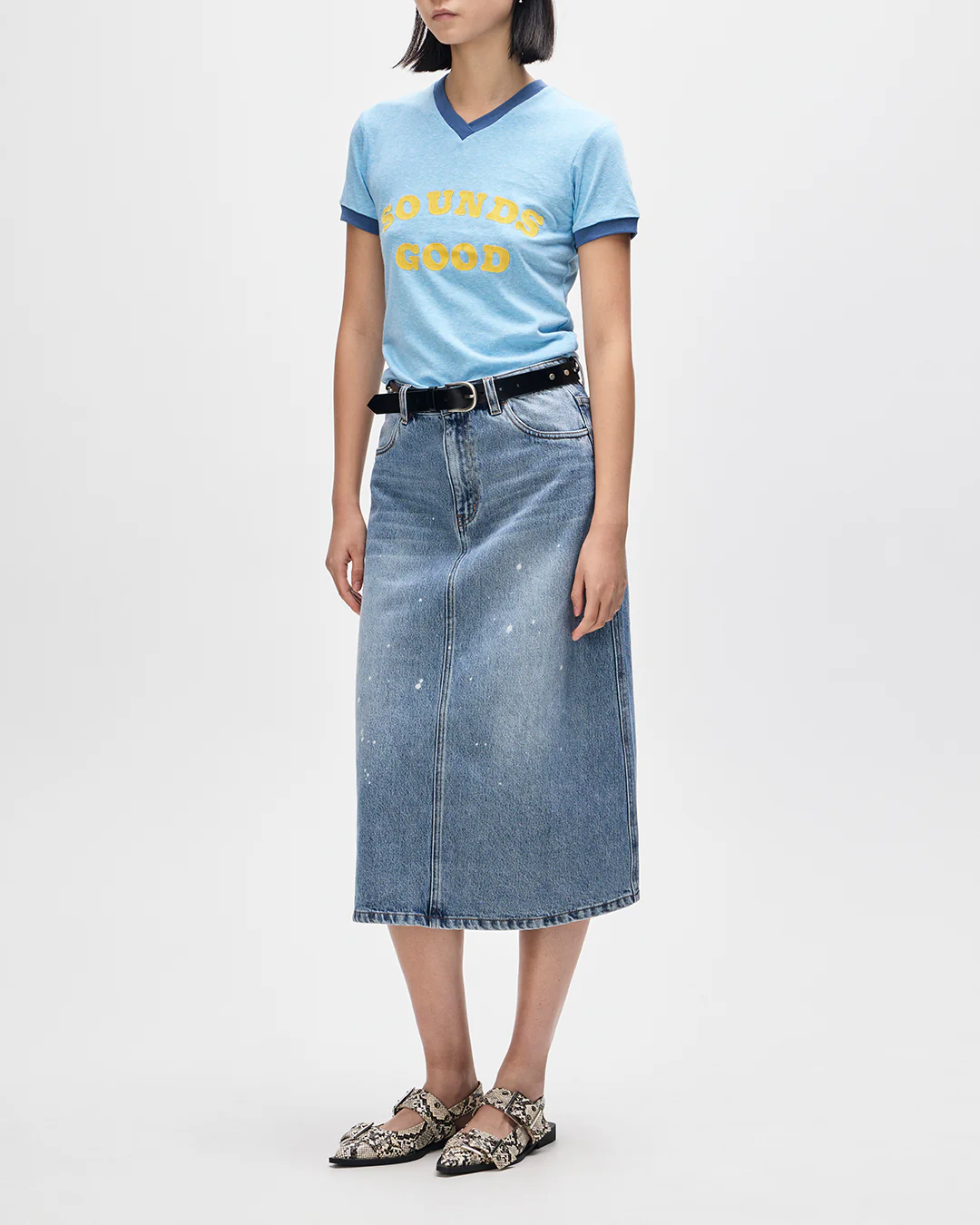 Lyon Midi Denim Skirt - Bleach Wash - Image 7