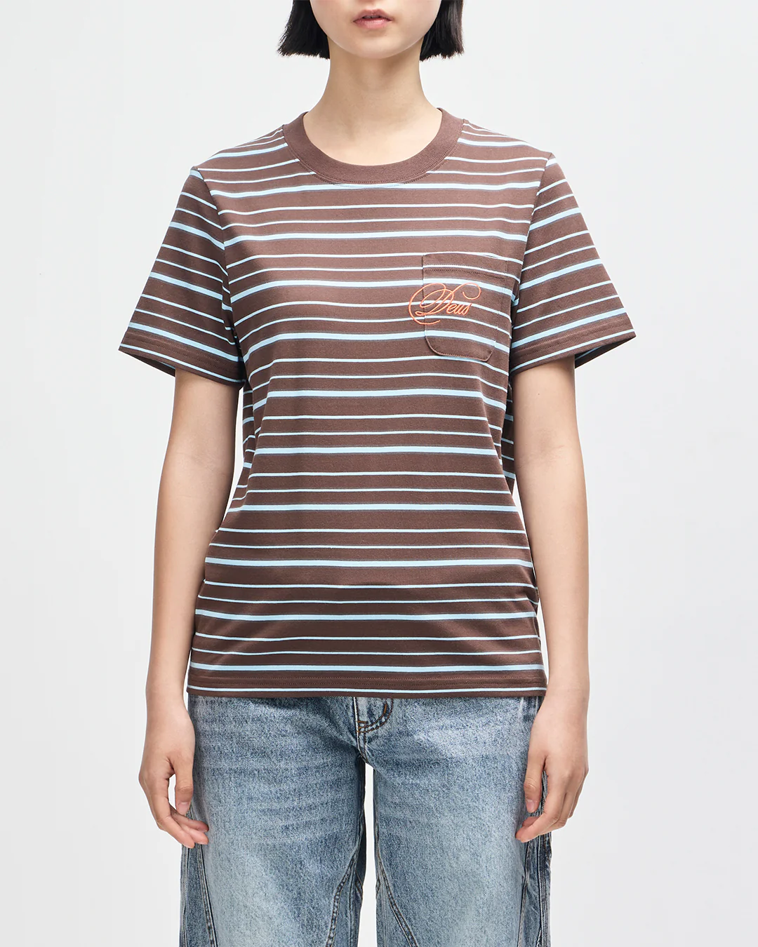 Pierre Stripe Tee - Java Brown-Baby Blue