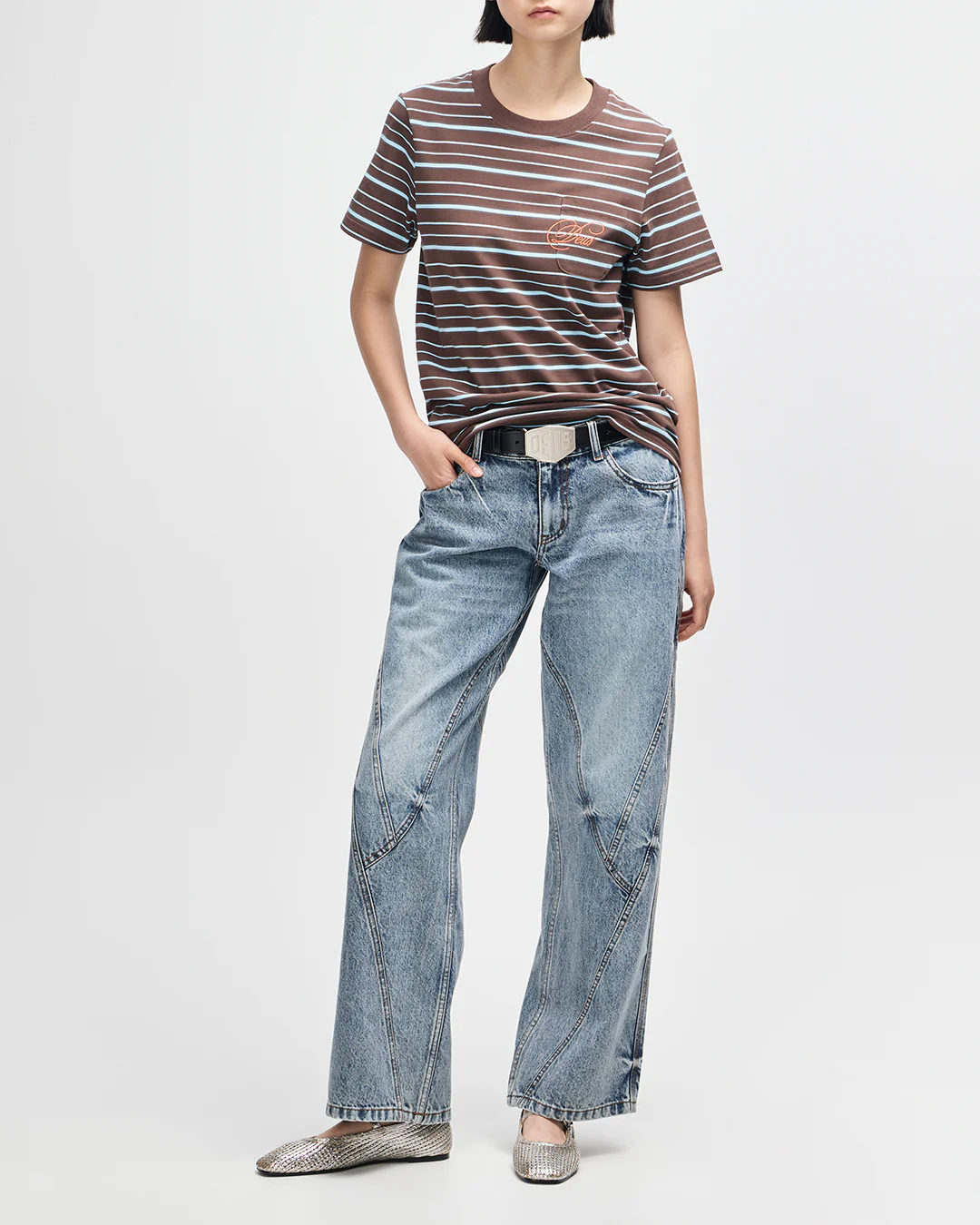 Pierre Stripe Tee - Java Brown-Baby Blue - Image 5